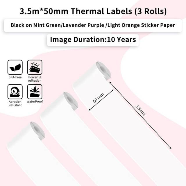 Etiqueta blanca 50mm*3.5m para impresora T02 3 rollos