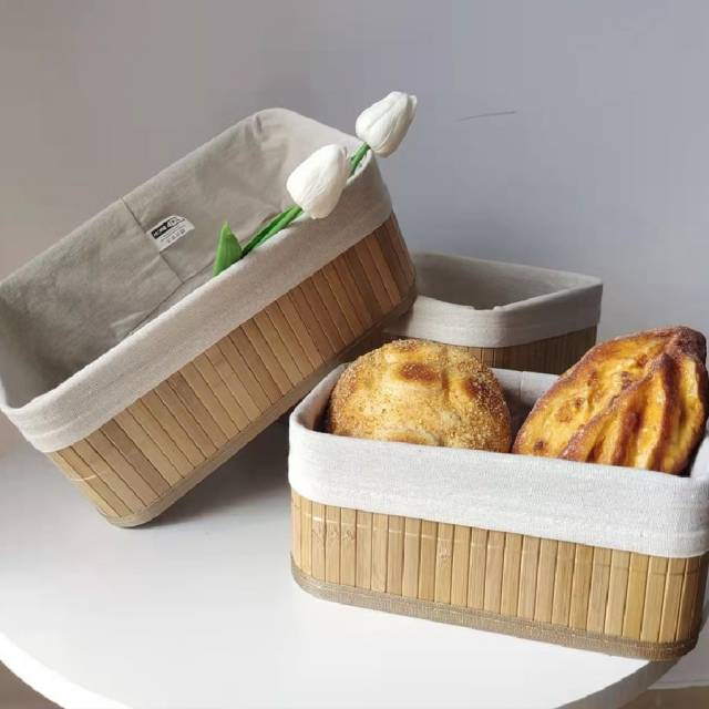 Caja de almacenamiento bambu con forro de tela